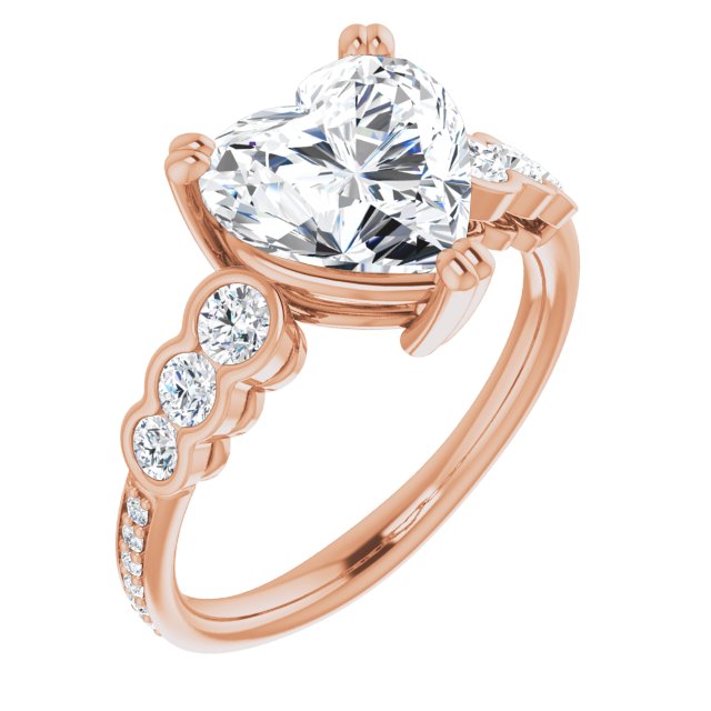 10K Rose Gold Customizable Heart Cut 7-stone Style Enhanced with Bezel Accents and Shared Prong Band