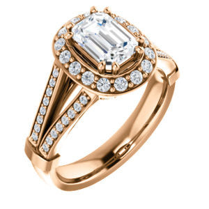 Cubic Zirconia Engagement Ring- The Shaundra (Customizable Radiant Cut with Halo, Cathedral Prong Accents & Split-Pavé Band)
