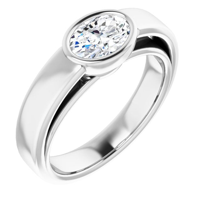 10K White Gold Customizable Cathedral-Bezel Oval Cut Solitaire with Wide Band