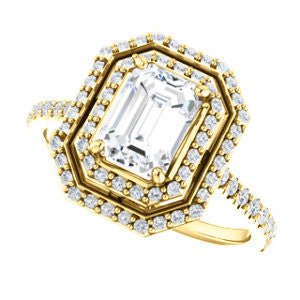Cubic Zirconia Engagement Ring- The Alisa (Customizable Radiant Cut with Geometric Double Halo)