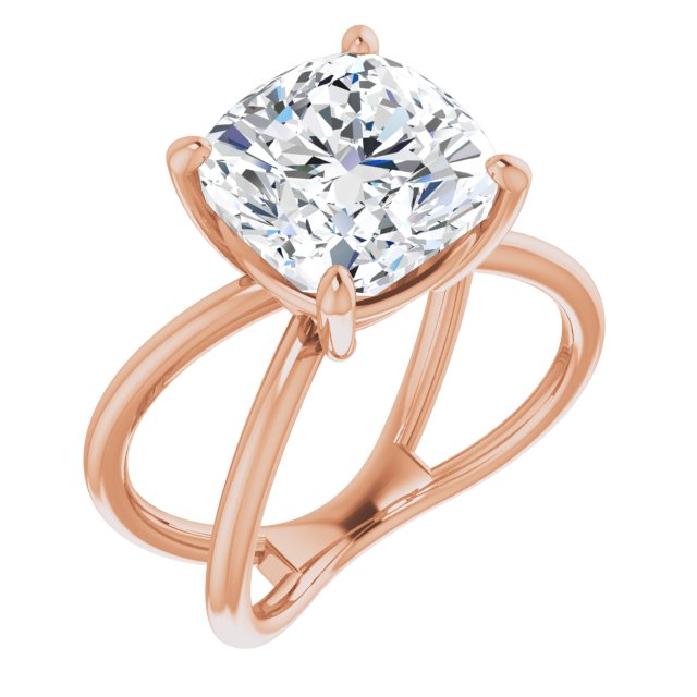 10K Rose Gold Customizable Cushion Cut Solitaire with Semi-Atomic Symbol Band