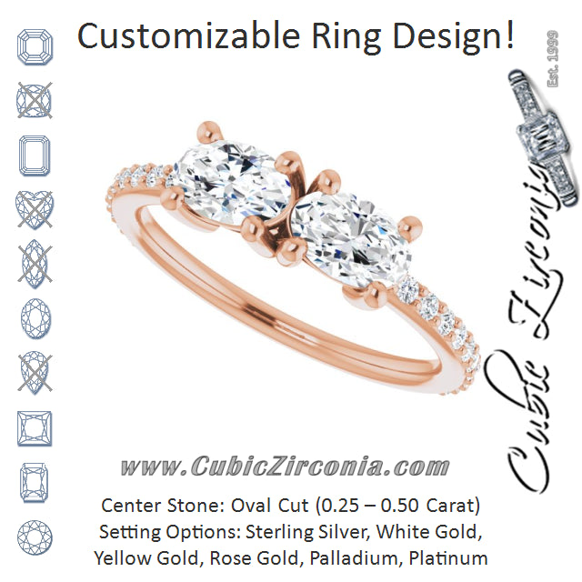 Cubic Zirconia Engagement Ring- The Minerva (Customizable Enhanced 2-stone Oval Cut Design with Ultra-thin Accented Band)