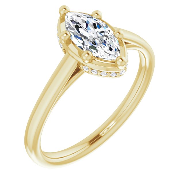 10K Yellow Gold Customizable Super-Cathedral Marquise Cut Design with Hidden-stone Under-halo Trellis