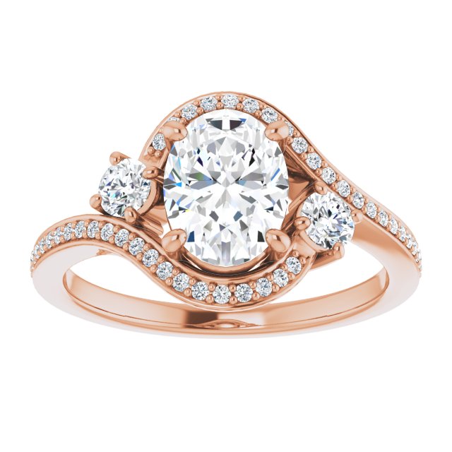 Cubic Zirconia Engagement Ring- The Paris Rae (Customizable Oval Cut Bypass Design with Semi-Halo and Accented Band)