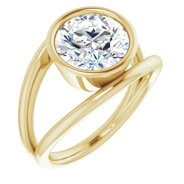14K Yellow Gold Customizable Bezel-set Round Cut Style with Wide Tapered Split Band