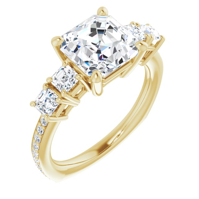 10K Yellow Gold Customizable Asscher Cut 5-stone Style with Quad Asscher Accents plus Shared Prong Band