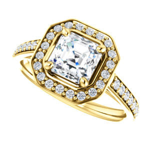 Cubic Zirconia Engagement Ring- The Margie Mae (Customizable Asscher Cut Halo-Style with Pavé Band)