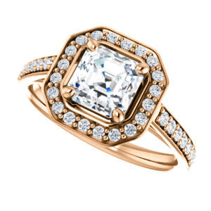 Cubic Zirconia Engagement Ring- The Margie Mae (Customizable Asscher Cut Halo-Style with Pavé Band)