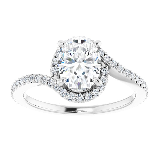 Cubic Zirconia Engagement Ring- The Essence (Customizable Artisan Oval Cut Design with Thin, Accented Bypass Band)