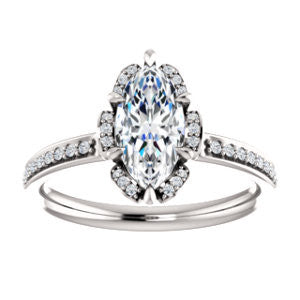 Cubic Zirconia Engagement Ring- The Rosie (Customizable Marquise Cut Style with Floral-Inspired Halo and Extra-Thin Pavé Band)