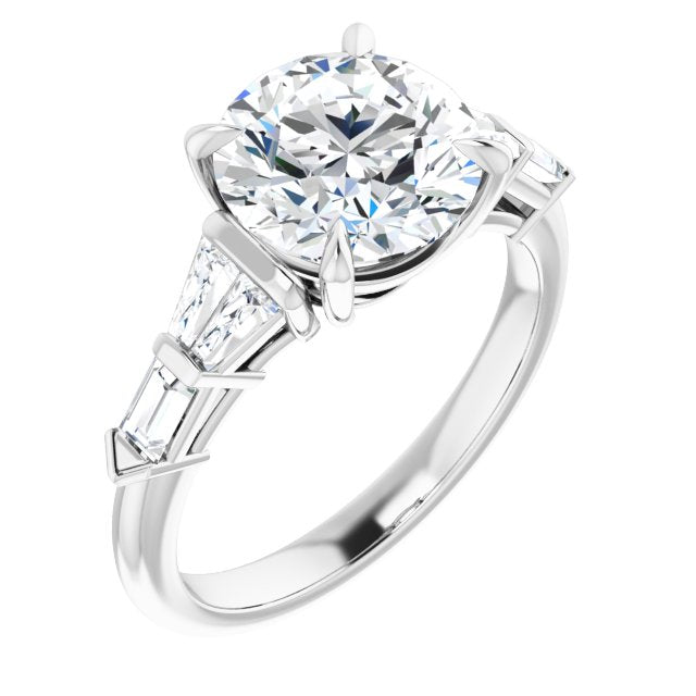 14K White Gold Customizable 7-stone Design with Round Cut Center and Baguette Accents