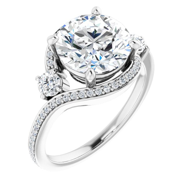 14K White Gold Customizable Round Cut Bypass Design with Semi-Halo and Accented Band