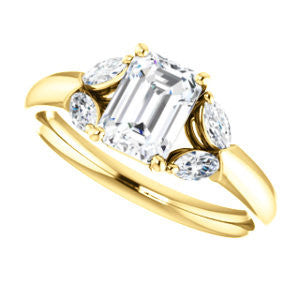 Cubic Zirconia Engagement Ring- The Leeanne (Customizable 5-stone Design with Emerald Cut Center and Marquise Accents)