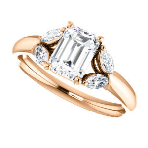 Cubic Zirconia Engagement Ring- The Leeanne (Customizable 5-stone Design with Emerald Cut Center and Marquise Accents)