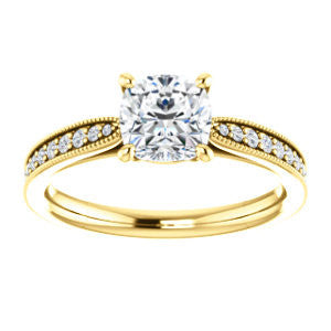 Cubic Zirconia Engagement Ring- The Brooklynn (Customizable Cushion Cut with Cathedral Setting and Milgrained Pavé Band)