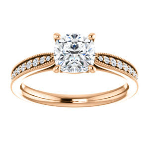 Cubic Zirconia Engagement Ring- The Brooklynn (Customizable Cushion Cut with Cathedral Setting and Milgrained Pavé Band)