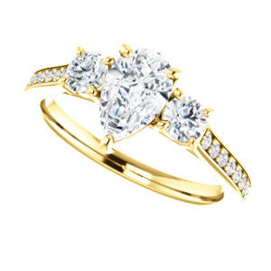 CZ Wedding Set, featuring The Tess engagement ring (Customizable Pear Cut Trellis-Enhanced Bridge Setting with Semi-Pavé Band)