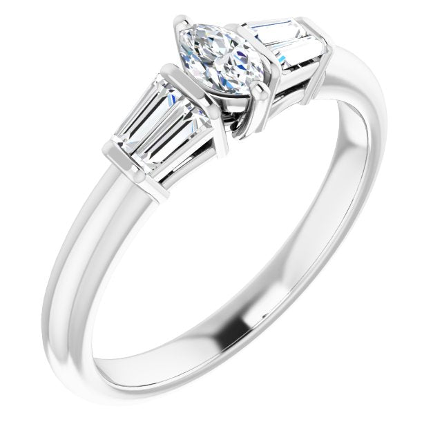10K White Gold Customizable 5-stone Marquise Cut Style with Quad Tapered Baguettes