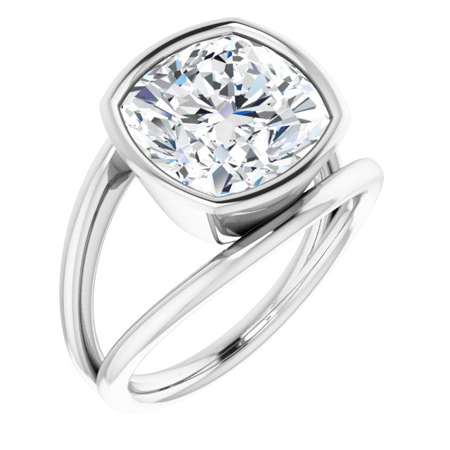 10K White Gold Customizable Bezel-set Cushion Cut Style with Wide Tapered Split Band
