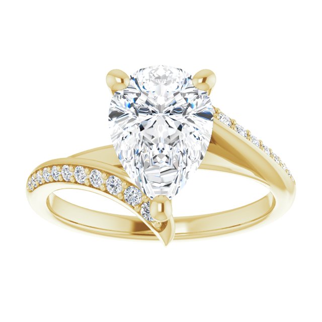Cubic Zirconia Engagement Ring- The Cassy Anya (Customizable Pear Cut Style with Artisan Bypass and Shared Prong Band)