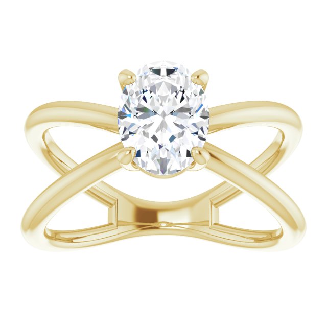 Cubic Zirconia Engagement Ring- The Bǎo (Customizable Oval Cut Solitaire with Semi-Atomic Symbol Band)