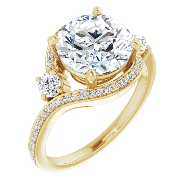 18K Yellow Gold Customizable Round Cut Bypass Design with Semi-Halo and Accented Band