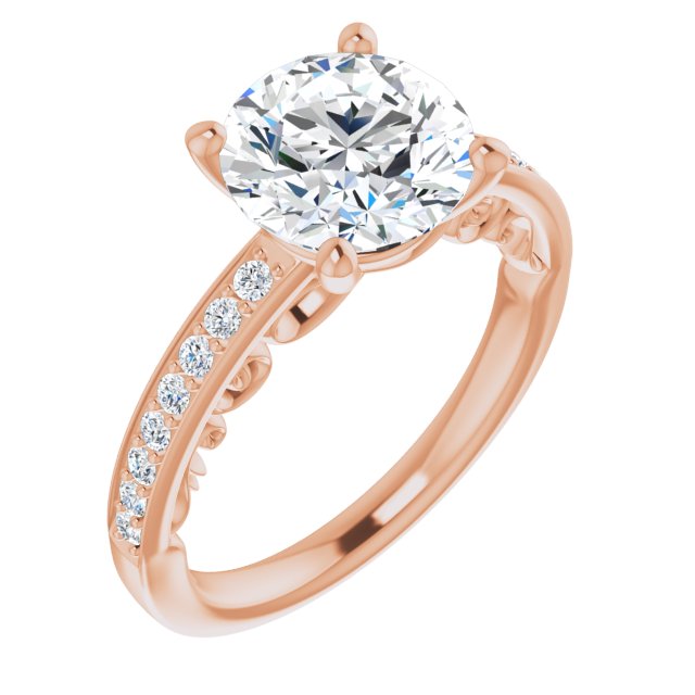 14K Rose Gold Customizable Round Cut Design featuring 3-Sided Infinity Trellis and Round-Channel Accented Band