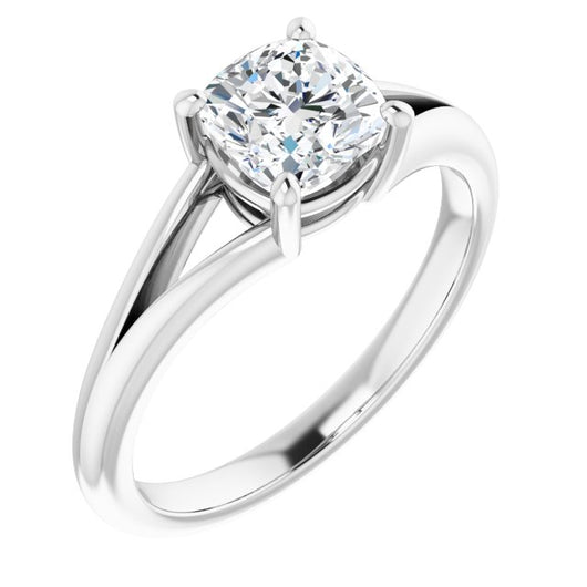 10K White Gold Customizable Cushion Cut Solitaire with Tapered Split Band