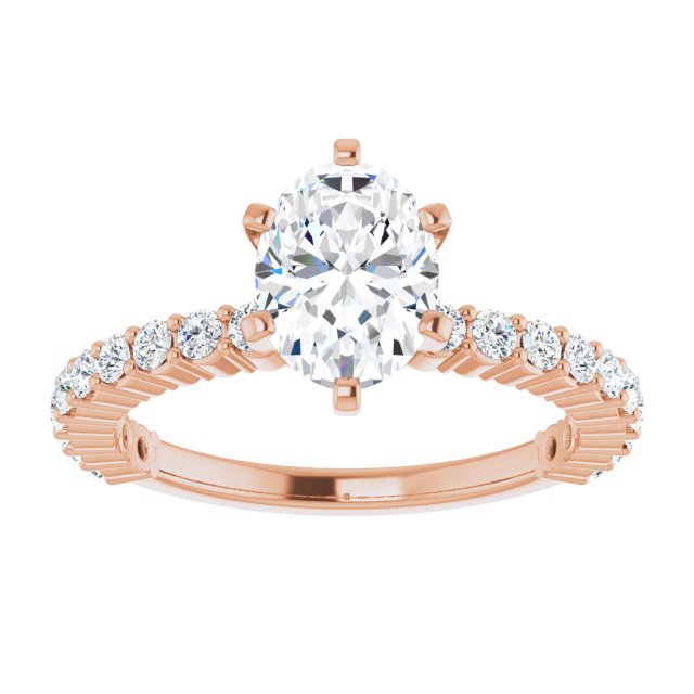 Cubic Zirconia Engagement Ring- The Thea (Customizable 6-prong Oval Cut Design with Thin, Stackable Pavé Band)
