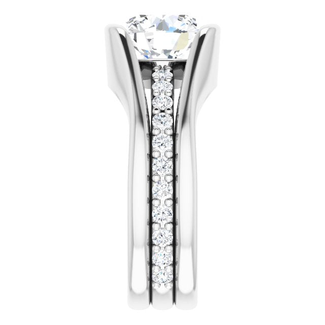 Cubic Zirconia Engagement Ring- The Hillary (Customizable Bezel-set Round Cut Style with Thick Pavé Band)