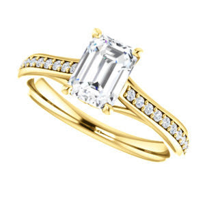 Cubic Zirconia Engagement Ring- The Luci Swan (Customizable Decorative-Pronged Emerald Cut with Pavé Band)