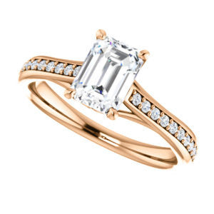 Cubic Zirconia Engagement Ring- The Luci Swan (Customizable Decorative-Pronged Emerald Cut with Pavé Band)