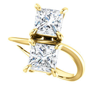 Cubic Zirconia Engagement Ring- The Patti (Customizable Princess Cut 2-stone Bypass Style)