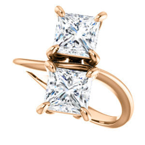 Cubic Zirconia Engagement Ring- The Patti (Customizable Princess Cut 2-stone Bypass Style)