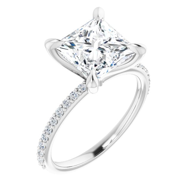 10K White Gold Customizable Princess/Square Cut Style with Delicate Pavé Band