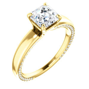 Cubic Zirconia Engagement Ring- The Rosalina (Customizable Asscher Cut with Three-sided Pavé Band)