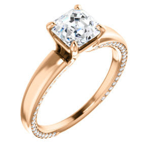 Cubic Zirconia Engagement Ring- The Rosalina (Customizable Asscher Cut with Three-sided Pavé Band)