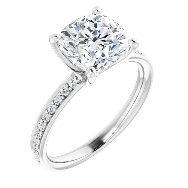 10K White Gold Customizable Classic Prong-set Cushion Cut Design with Shared Prong Band
