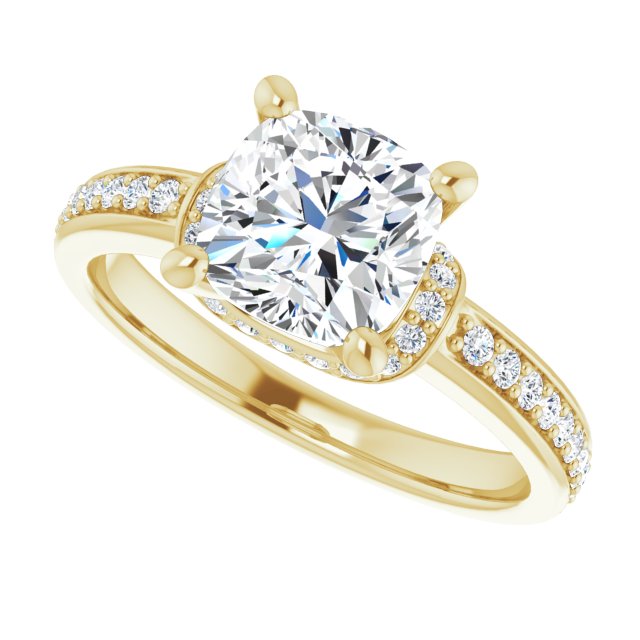 Cubic Zirconia Engagement Ring- The Ella (Customizable Cushion Cut Setting with Organic Under-halo & Shared Prong Band)