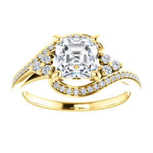 Cubic Zirconia Engagement Ring- The Candie (Customizable Asscher Cut with Artisan Bypass Pavé and 7-stone Cluster)