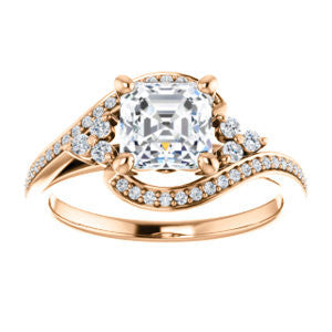 Cubic Zirconia Engagement Ring- The Candie (Customizable Asscher Cut with Artisan Bypass Pavé and 7-stone Cluster)