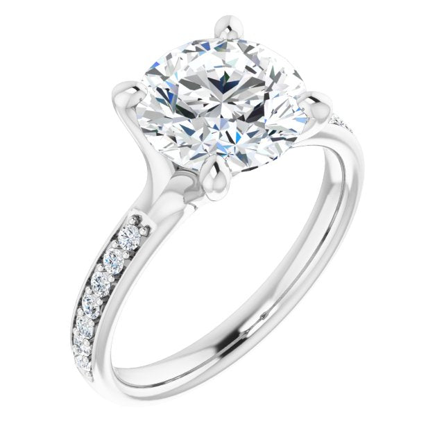 14K White Gold Customizable Heavy Prong-Set Round Cut Style with Round Cut Band Accents