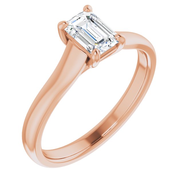 10K Rose Gold Customizable Emerald/Radiant Cut Cathedral-Prong Solitaire with Decorative X Trellis