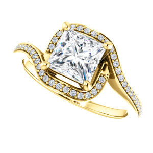 Cubic Zirconia Engagement Ring- The Annalisa (Customizable Princess Cut Bypass with Twisting Pavé Band)