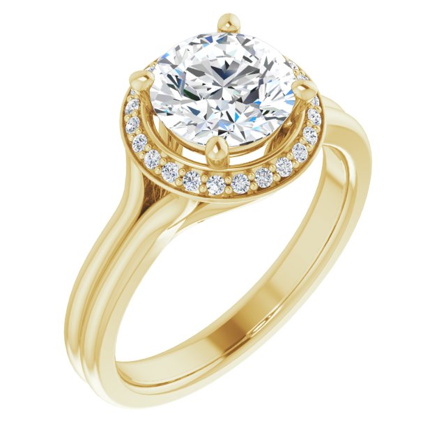 10K Yellow Gold Customizable Cathedral-set Round Cut Design with Split-band & Halo Accents
