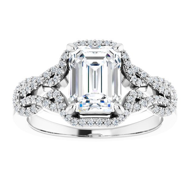 Cubic Zirconia Engagement Ring- The Montana (Customizable Emerald Cut Design with Intricate Over-Under-Around Pavé Accented Band)