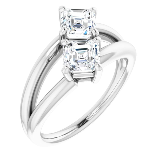 10K White Gold Customizable Two Stone Double Asscher Cut Design with Split Bypass Band
