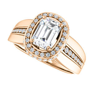 Cubic Zirconia Engagement Ring- The Siri (Customizable Radiant Cut Design featuring Halo & Underhalo Plus Wide Accented Band)