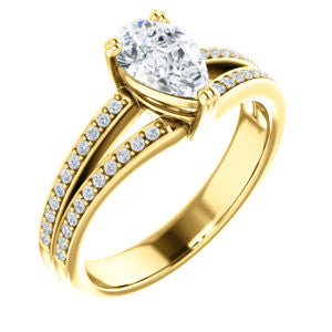 Cubic Zirconia Engagement Ring- The Trudy (Customizable Pear Cut Style with Wide Double Pavé Band)