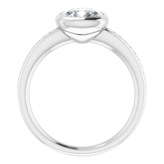 Cubic Zirconia Engagement Ring- The Greta (Customizable Bezel-Set Cushion Cut Center with Thin Shared Prong Band)